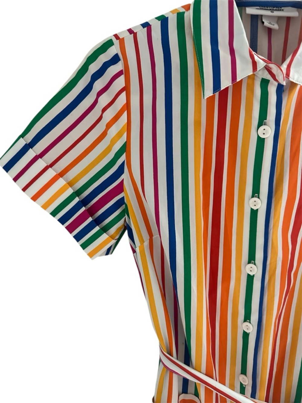 Christopher John Rogers Multicolor Rainbow Stripe Midi Shirt Dress - Picture 3 of 4